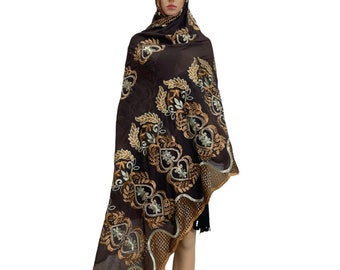 Muslim Embroidered Hijab Scarf, African Cotton Women's Shawl, Big Size Pray Shawl Scarf