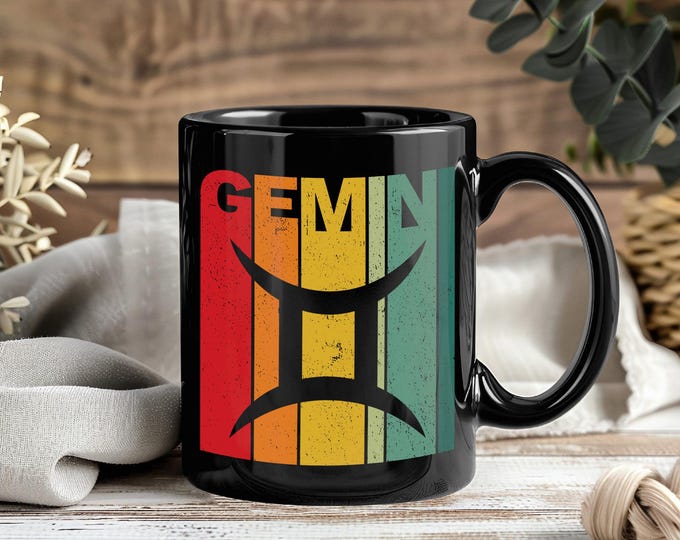 Gemini Facts Traits Horoscope Zodiac Sign Mug, Vintage Astrology Gift For Gemini Born May 21 - June 21, Birthday Present Mom Dad