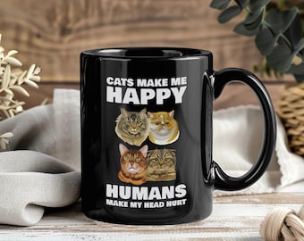 Katter gör mig glad mugg, rolig kattälskare kaffekopp, söt kattpresent till kattmamma pappa, husdjursägare födelsedagspresent mors dag