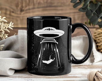 Alien UFO Gift Mug – Coffee Cup Tea Mugs Funny Alien Head Extraterrestrial Intelligence Flying Saucer Space Outfit Aliens Enthusiast Gift