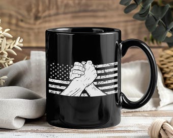 Patriotic Arm Wrestling Mug USA Flag Arm Wrestler Gift Coffee Cup Fighter Gym Lover Sports Birthday Christmas Present