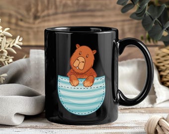Cute Capybara Pocket Mug, Funny Animal Coffee Cup For Capybara Lovers, Pet Owners, Wildlife Fans, Cavy Gift For Mom Dad Friend