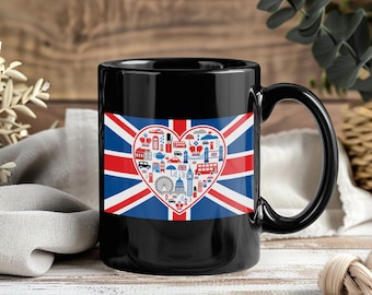 London Souvenir Becher, Kaffeetasse mit britischer Flagge, Reisegeschenk, I Love London Trinkgefäß, UK Monument Vintage, Geburtstagsgeschenk Becher