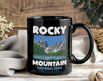 Taza del Parque Nacional de las Montañas Rocosas, taza de café vintage de viaje de Colorado, regalo para amantes de los parques de EE. UU., recuerdo de camping, senderismo y aventura en la naturaleza.