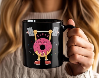 Weightlifting Funny Donut Lover Mug Gym Workout Coffee Cup Fitness Humor Gift for Bodybuilders Powerlifters and Gym Enthusiasts