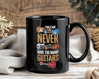 Taza «Nunca se tienen demasiadas guitarras», regalo divertido para guitarristas, taza de café para músicos, regalo para guitarristas, profesores, músicos y compositores