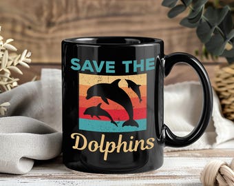 Save The Dolphins Mug, Ocean Lover Gift, Vintage Dolphin Coffee Cup, Sea Life Animal Lover Present, Marine Life Birthday Cup, Ocean Decor