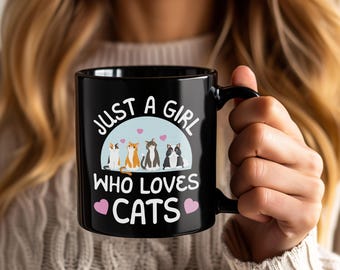 Taza "Just A Girl Who Cats", Taza de café adorable para amantes de los gatos, El mejor regalo para mamás de gatos, Regalo de cumpleaños para dueños de gatitos, Taza divertida con disfraz de gatito