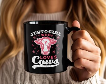 Nur ein Mädchen, das Kühe liebt Tasse Kuh Liebhaber Geschenk Cowgirl Kaffeetasse Bauernhofleben Tasse Bauer Geschenk Niedliche Kuhtasse Kuh Geburtstagsgeschenk Kuh Geschenke