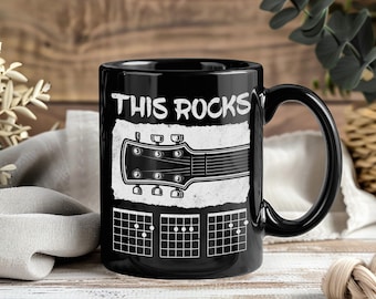 Taza "Papá Rockero", Regalo Divertido para Guitarristas, Taza de Café para Músicos, Taza de Té con Notas Musicales Vintage, Regalo para Guitarristas en el Día del Padre