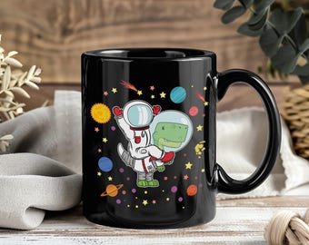 T-Rex Astronaut Mug, Funny Dinosaur Space Coffee Cup, Kids Spaceman Gift, Solar System Rocket Astronomy Lover Birthday Present