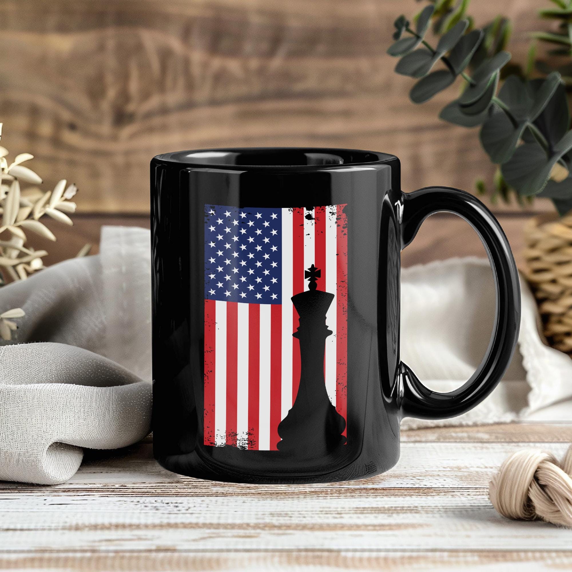 Chess Pieces American Flag Mug – Coffee Cup Tea Mugs Chess Piece Board ...