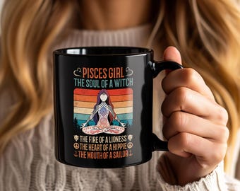 Vissen meisje heks mok, grappige dierenriemhoroscoop koffiekopje, astrologiecadeau voor vrouwen geboren 19 februari-20 maart, coole vissen verjaardagscadeau