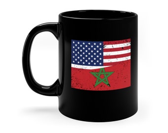 Morocco Dual Citizen American USA Flag Gift Mug Coffee Tea Cup Personalized Custom, Moroccan Raised Roots, Family Dad Mom Unique Patriotic