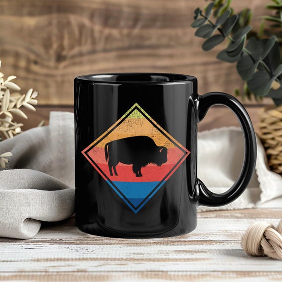 Bison American Buffalo Mug  Vintage Retro Coffee Cup Tea Mugs for Wildlife  Lovers Camping Hunting Western Outdoors Animal Gift Collectible