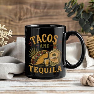 Taza de tacos y tequila, regalo divertido para amantes de la comida mexicana, taza de café para fiestas del Cinco de Mayo.