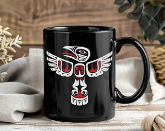 Native American Art Mug Indigenous Haida Design Tribal Culture Coffee Cup Unique Heritage Gift Boho Spiritual Symbolic Decor Accent