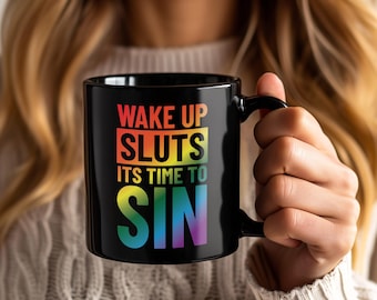 Funny Pride Mug LGBTQ Humor Wake Up It's Time To Sin Rainbow Coffee Cup Gay Pride Gift Queer Funny Morning Cup