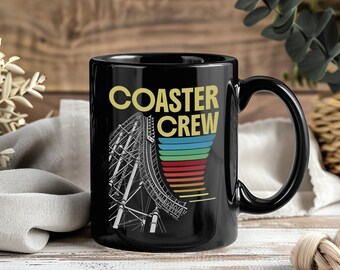 Coaster Crew Mug, Roller Ride Coffee Cup, Theme Park Enthusiast Tea Drinkware, Amusement Lover Gift, Groovy Rainbow Track Adventure Keepsake