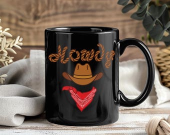 Taza con diseño de sombrero de vaquero / Taza de café estilo western. Regalo ideal para vaqueros, ganaderos, aficionados a la música country y amantes del rodeo.