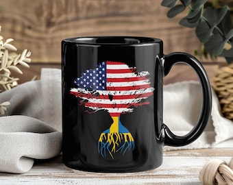 Tazza con bandiera americana e radici svedesi - Tazza da caffè, tazze da tè, bandiera svedese, regali svedesi, idea regalo di compleanno