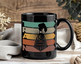 Train Lover Mug Railroad Locomotive Engine Steam Railway Coffee Cup Conductor Gift Vintage Transport Enthusiast Engineer Classic Track