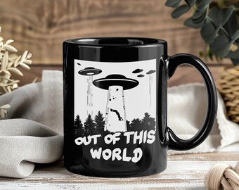Alien UFO Gift Mug – Coffee Cup Tea Mugs Funny Alien Head Extraterrestrial Intelligence Flying Saucer Space Outfit Aliens Enthusiast Gift