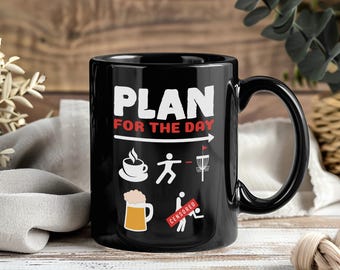 Plan für den Tag Bier und Disc Golf Becher, lustiges Disc Golfer Geschenk, Frisbee werfende Kaffeetasse, fliegende Scheibe Sport Humor Becher