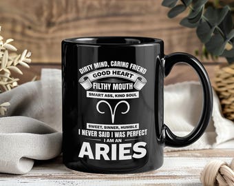 Aries Horoscope Zodiac Sign Mug, Funny Astrology Traits Gift For Aries Born March 21 - April 19, Birthday Christmas Present Cup