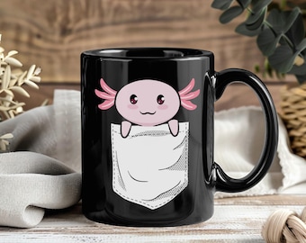 Axolotl Pocket Funny Cute Mug, Amphibian Lover Gift for Girls Boys Teens, Mexican Salamander Axolotls Coffee Cup, Animal Lover Present