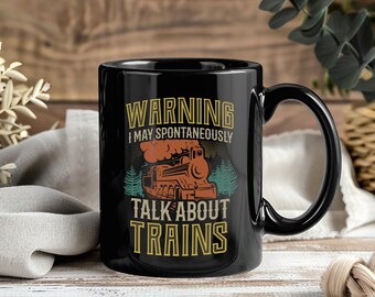 Train Lover Mug Railroad Locomotive Engine Steam Railway Coffee Cup Conductor Gift Vintage Transport Enthusiast Engineer Classic Track