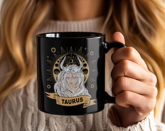 Taurus Girl Horoscope Mug, Zodiac Astrology Sign Coffee Cup Gift, Born April 20-May 20 Birthday Present For Taurus Woman Lover