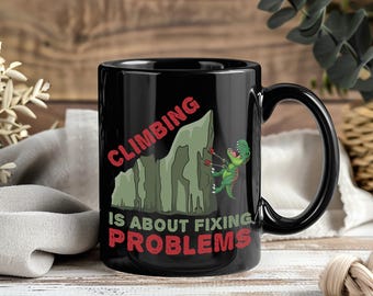 Escalade T-Rex Tasse drôle Tasse à café Tasses à thé pour les amateurs de dinosaures Grimpeur Escalade Montagne Murs rocheux Intérieur Extérieur Aventure Cadeau Tasses