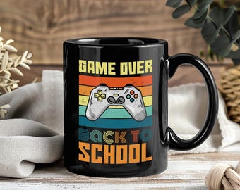 Game Over Back To School Mug, Funny Gamer Video Game Gift, Controller Coffee Cup For Boys Girls Students Teachers Gaming Lovers