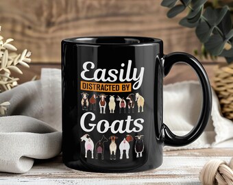 Easily Distracted By Goats Mug – Coffee Cup Tea Mugs for Goat Lovers Farmers Farm Animal Enthusiasts Funny Farm Life Girl Vintage Present
