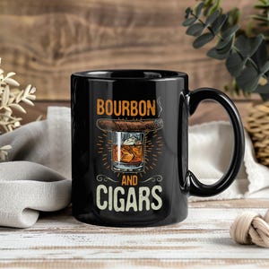 Bourbon Whiskey Cigar Mug – Funny Coffee Cup Tea Mugs for Cigar Lovers Drinking Whiskey Smoker Gift Vintage Cuban Birthday Present Idea Mugs