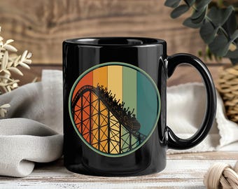 Vintage Roller Coaster Mug, Retro Theme Park Coffee Cup, Amusement Ride Tea Drinkware, Thrill Seeker Gift, Colorful Adventure Lover Keepsake