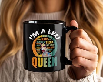 Leo Queen Afro Girl Horoscope Mug, Zodiac Astrology Sign Coffee Cup, Birthday Gift For Leo Born July 23–Aug 22, Vintage Present