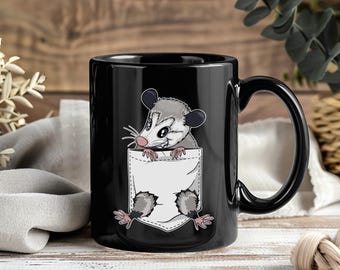 Cute Opossum Pocket Mug – Funny Coffee Cup Tea Mugs for Opossum Lovers Possum Animal Gifts Birthday Christmas Present Outfit Mugs