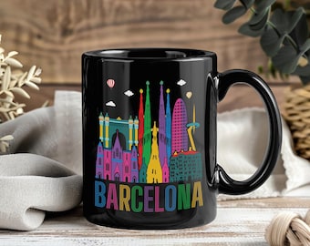 Barcelona City Mug – Coffee Cup Tea Mugs Landscape Attractions Architecture Spain Spanish Travel Gift for Spain Lovers Visit España Present
