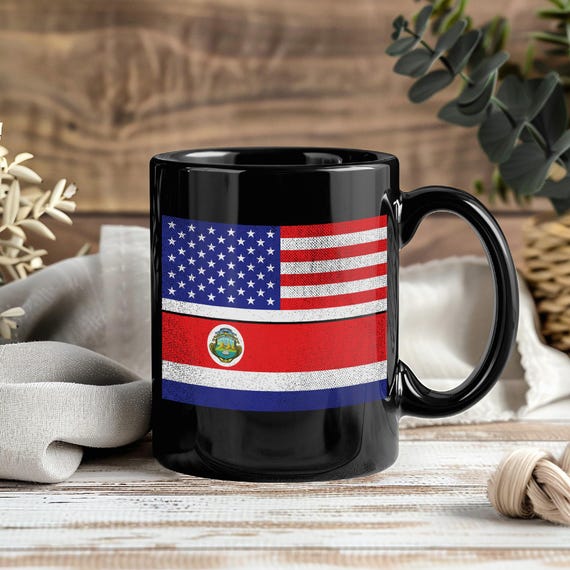 Costa Rican American Mug, US Flag Coffee Cup, Roots USA Gift, Costa Rica  Born In America, Travel Birthday Present Patriotic Cup