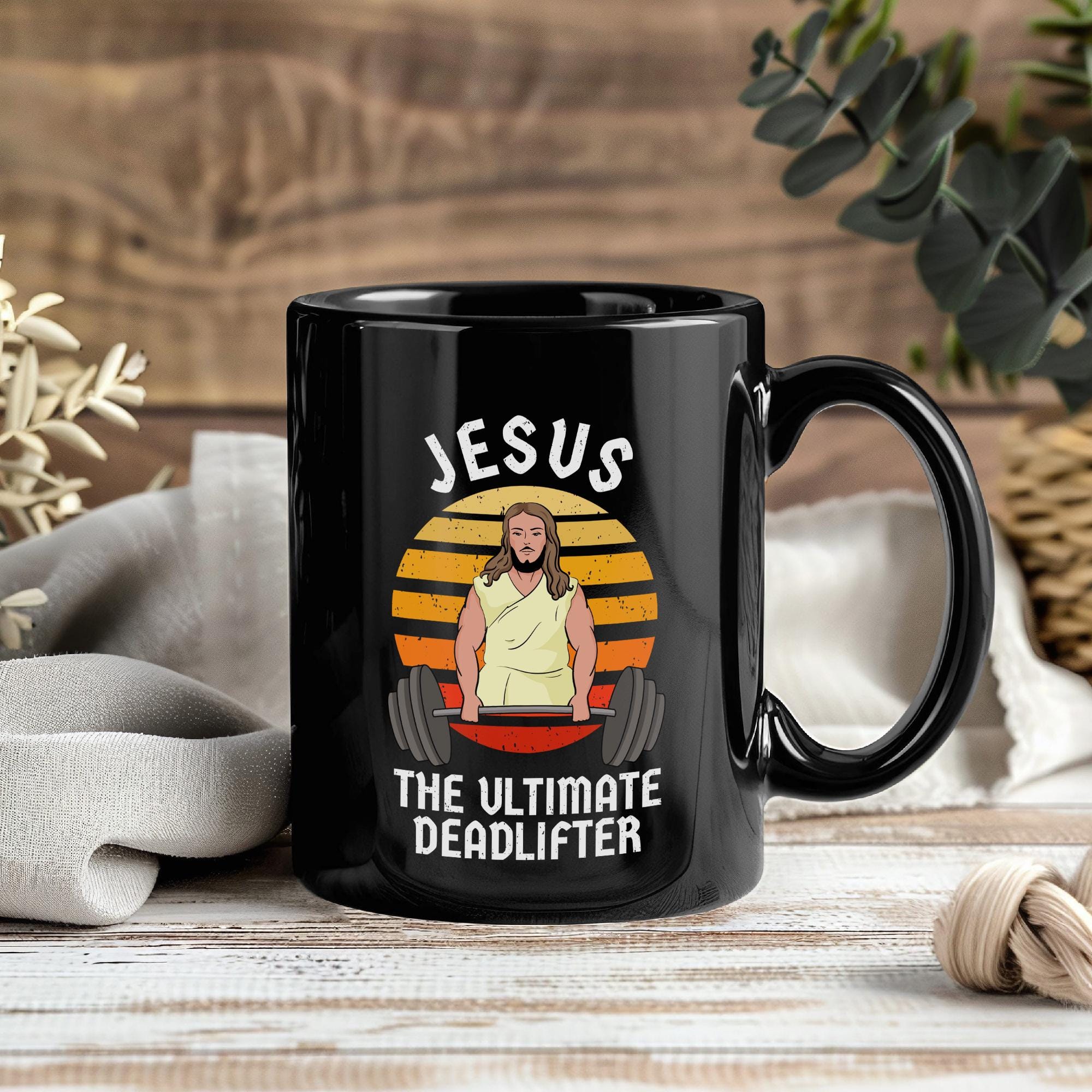 Jesus The Ultimate Deadlifter Funny Vintage Gym Christian Mug Coffee Tea Cup Personalized Custom, Vintage Gift Gyming Workout Body Builder,