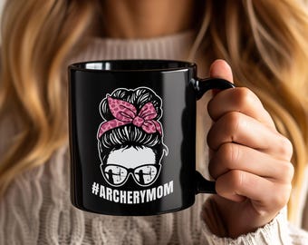 Archery Mom Mug, Bow & Arrow Coffee Cup, Archer Gift for Women Girls, Sport Lover Present, Shooting Competition Team, Mother's Day