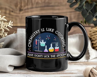 Grappige scheikundige mok, scheikunde is als koken koffiekopje, wetenschap humor cadeau, nerd wetenschap leraar drinkgerei, lab scheikunde minnaar beker