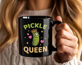 Pickle Queen-mugg, rolig present till kvinnor som älskar gurka, gurka, humor, kaffekopp, söt födelsedagspresent till mamma, flickor, matälskare
