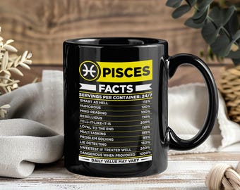 Pisces Zodiac Mug, Facts Traits Horoscope Astrology Sign Coffee Cup, February 19 - March 20 Birthday Gift, Christmas Present