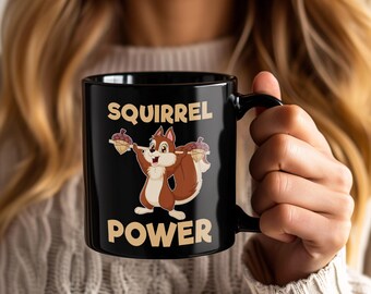 Cute Squirrel Power Mug – Funny Coffee Cup Tea Mugs for Bodybuilding Strength Training Sports Fitness Weightlifting Athletes Vegan Squirrels