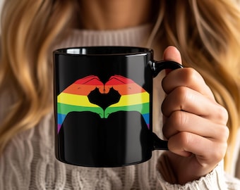 Gay Pride Rainbow Mug, Cute LGBT Coffee Cup, Support Equality Gift, Lesbian Bisexual Pride Present, Rainbow Colors LGBTQ Celebration Mug