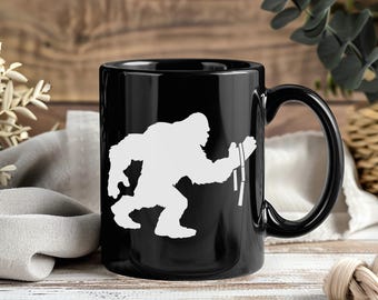 Arm Wrestling Bigfoot Mug, Sasquatch Coffee Cup, Funny Armfighting Gift, Arm Wrestler Mug, Gym Humor, Strength Lover, Tea Cup