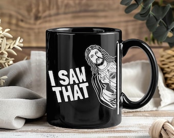 Taza divertida de Jesús con cita cristiana "Vi eso" / Taza de café con humor religioso, regalo para creyentes, amigos de la iglesia y amantes de los memes.